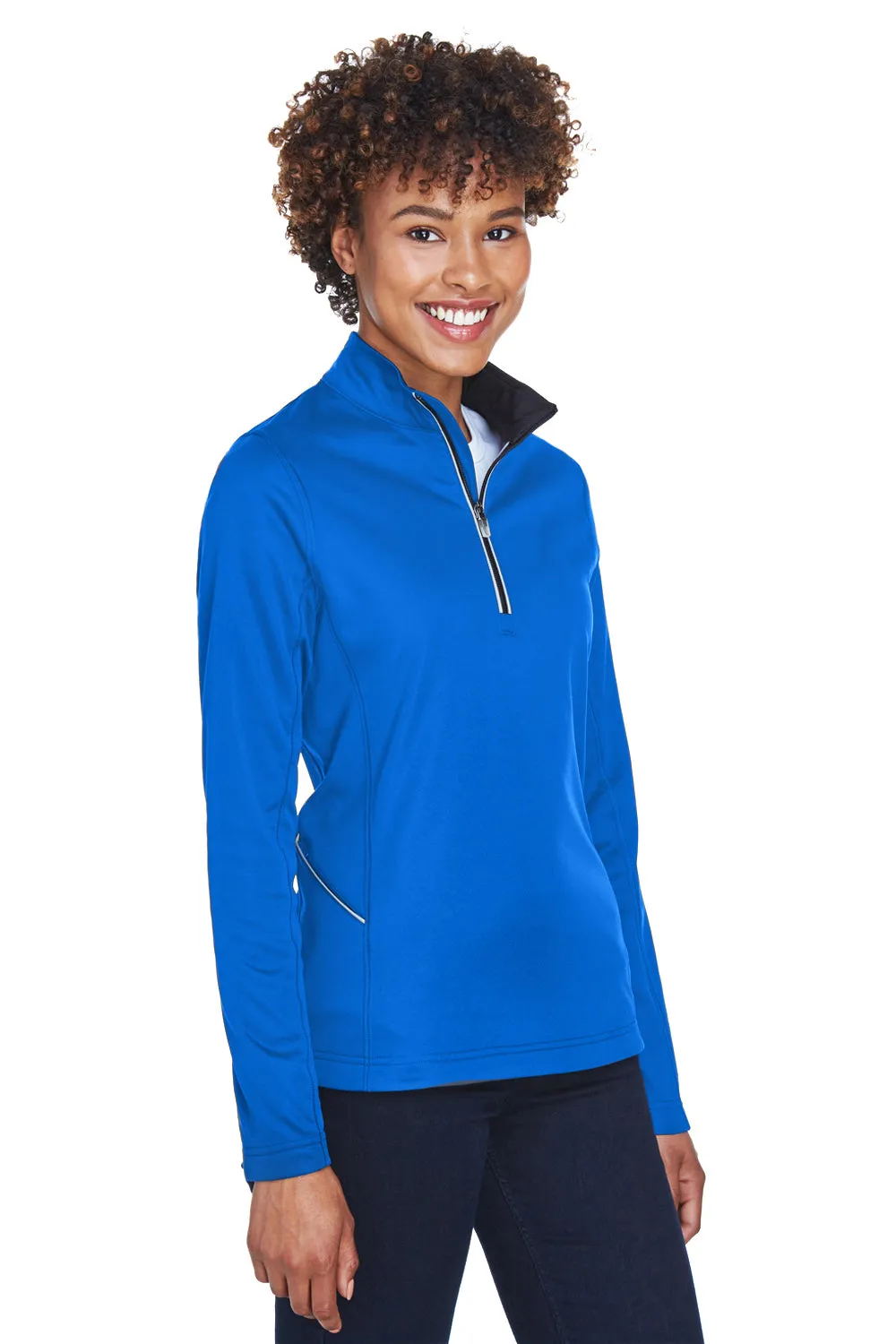 UltraClub Damen Cool & Dry Feuchtigkeitstransportierendes 1/4-Zip Sweatshirt mit Tasche - Kyanos Blau