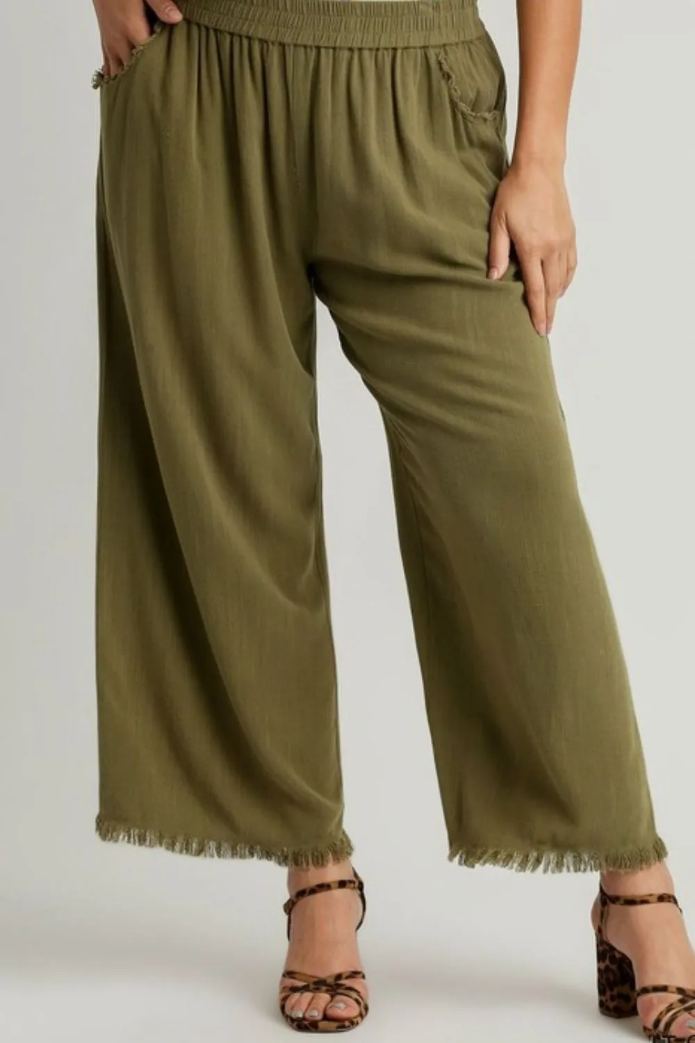 Umgee Weite Leinenmischung-Hose mit elastischem Bund in Übergröße