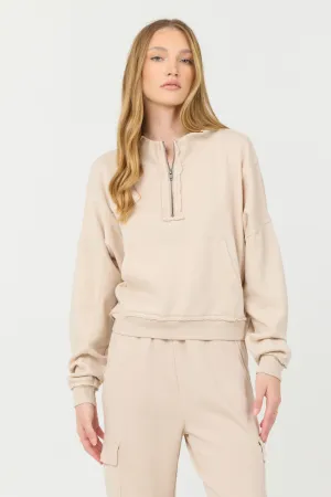 Vanillecreme Kaschmir-Fleece Viertelreißverschluss