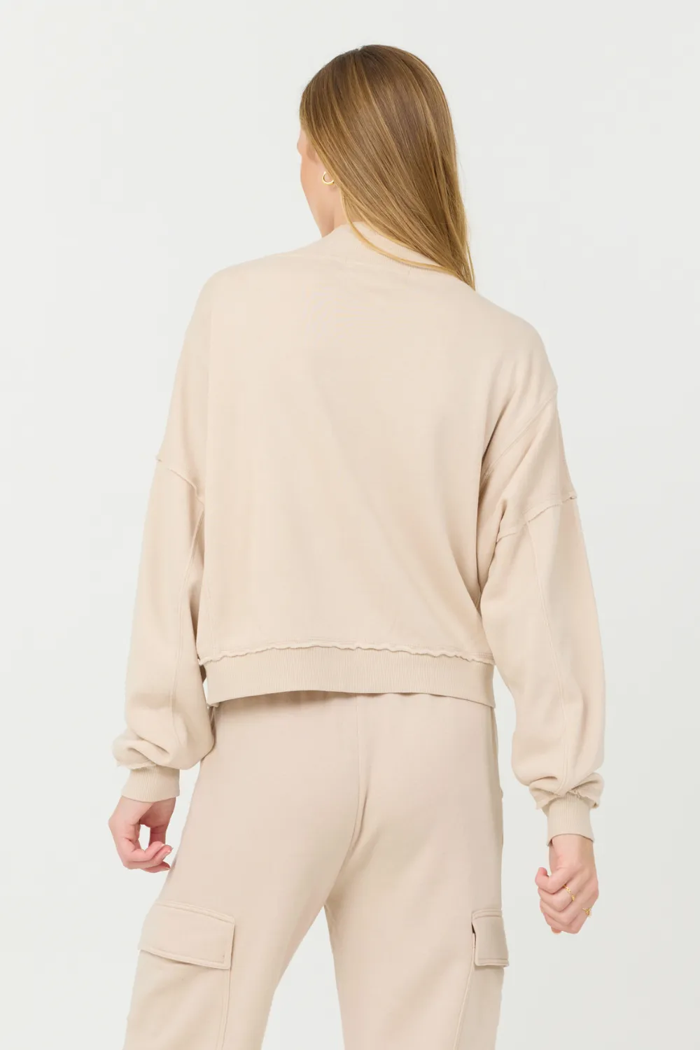 Vanillecreme Kaschmir-Fleece Viertelreißverschluss