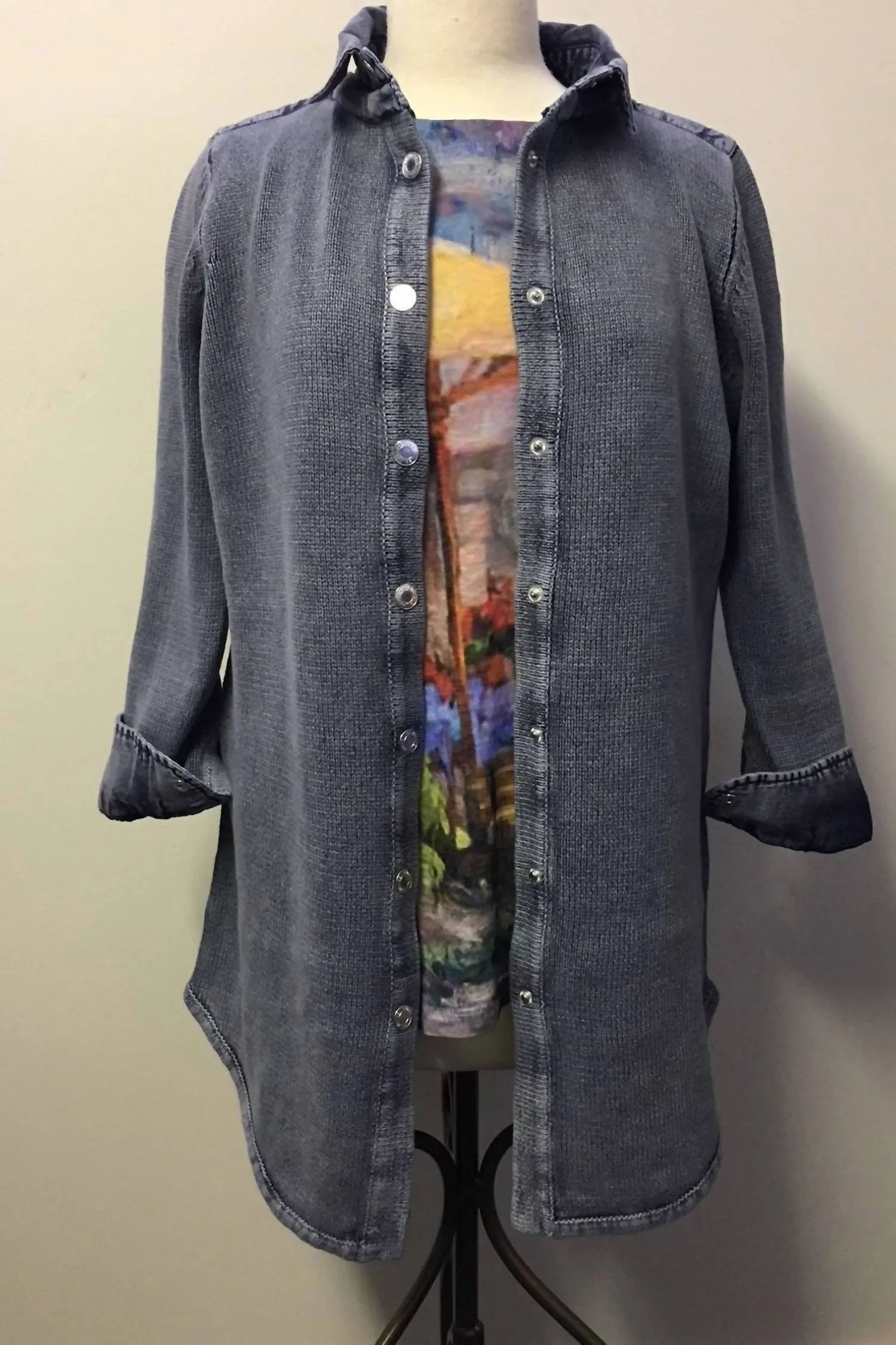 Damen Denim & Strick Tunika Cardigan Pullover in Indigo