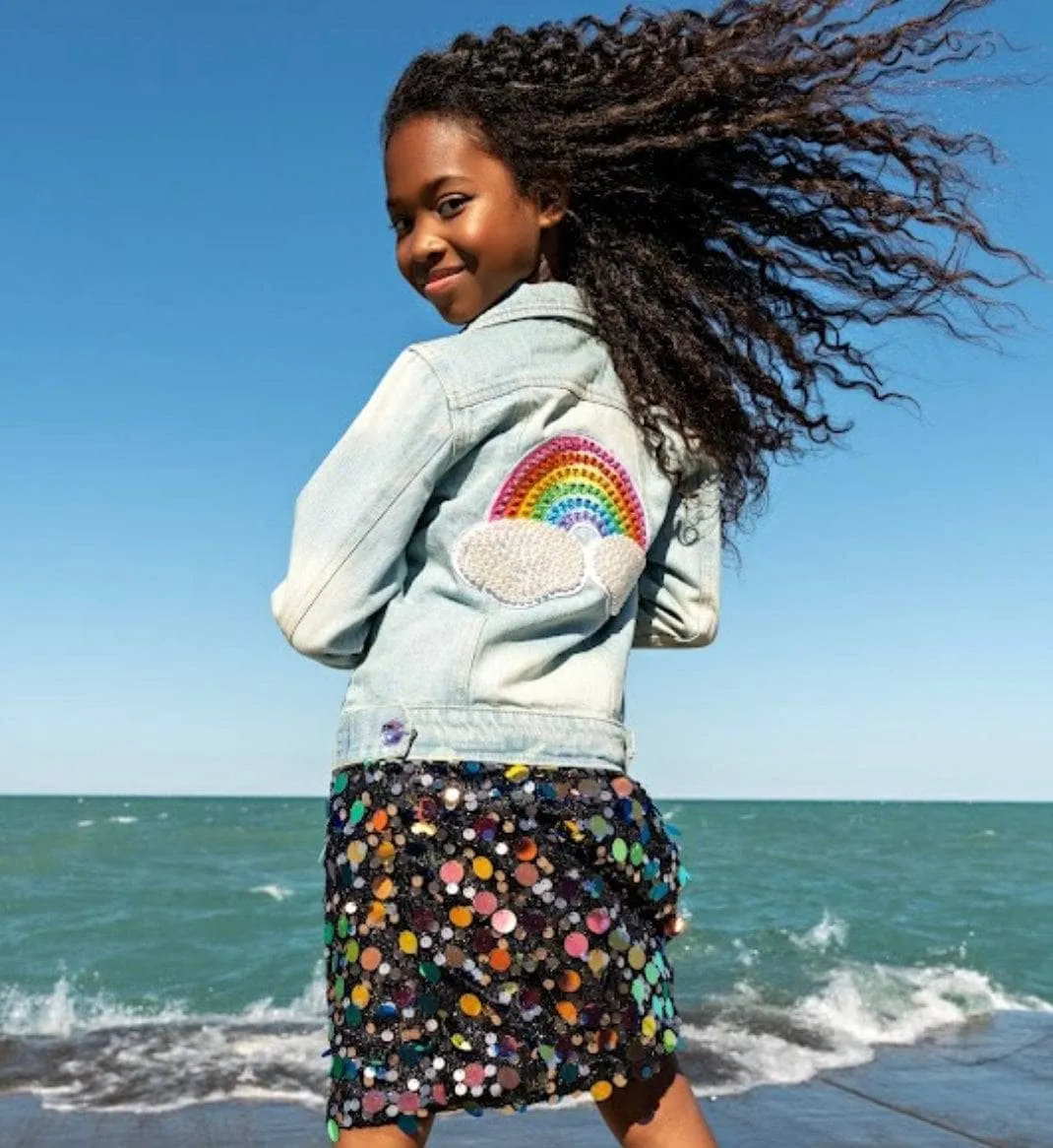 Damen Regenbogen-Perlen-Denim-Jacke